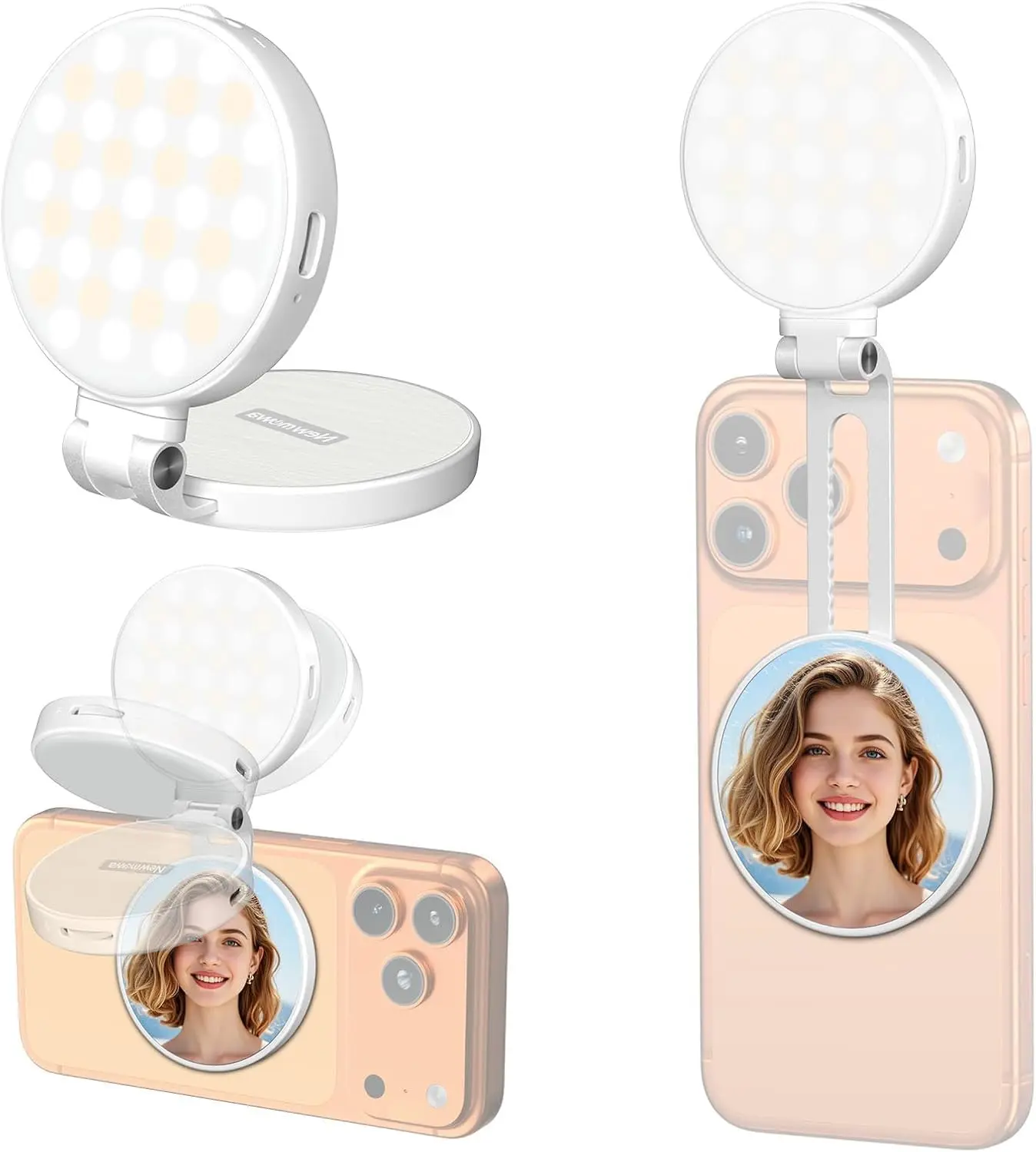 Magnetic Selfie Light, Extendable Phone Ring Light with Mirror | Portable Rechargeable LED Fill Light for Selfie//Makeup/Video Conference/Zoom Call/TikTok, Compatible with All Phones(White)