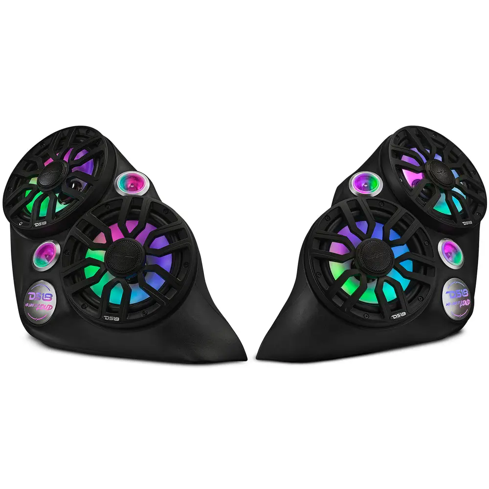 DS18 Dual Front Fender 8” Loaded Speaker Pods for Polaris Slingshot - Automotive Audio Enclosure, Car Woofer Mount, Digital LED Lighting Included, Car Electronics Accessory, Rgb Lights