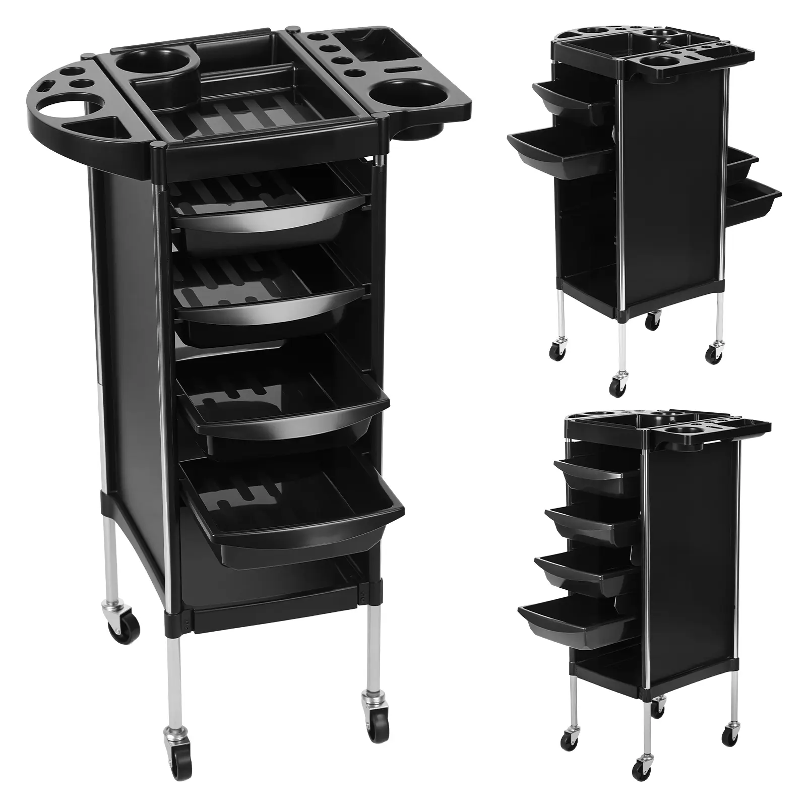 Minimalist Steel Salon Storage Tool Cart - Sturdy 6-Layer Commercial Furniture with Smooth Wheels, Racks, Organiser, 4 Wheels, 300kg Capacity for Barber Shop Hairdressing Beauty Services