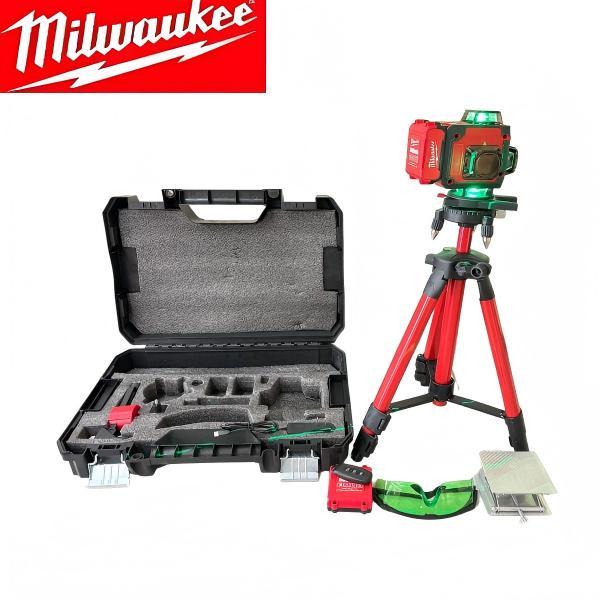 Milwaukee 360° Green Laser Level Kit, 250ft Range, ±1/8 in @ 33ft Accuracy, Self‑Leveling, 15+ Hr Runtime, For Layout and Alignment, Includes Battery, Charger & Case