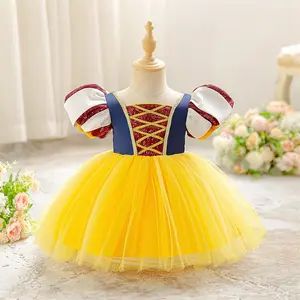 6M-3Y Yellow 018 Cartoon Cosplay Costume Fancy Carnival Kids Clothes Performance Princess Theme Party Holiday Baby Girls Puff Sleeve Sequins Mesh Ball Gown Toddle Cocktail Dress
