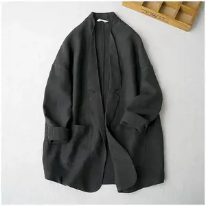 Blazers for Women Long Sleeve Casual Jackets Korean Style Cotton Linen Vintage Oversized Solid Tailored Collar Coats Women Tops Womenswear Suits