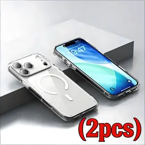 2 iPhone 17 Pro Max Cases, Transparent Magnetic Phone Cover with Screen Protector, Magsafe Compatible, Anti-Yellowing, Shockproof