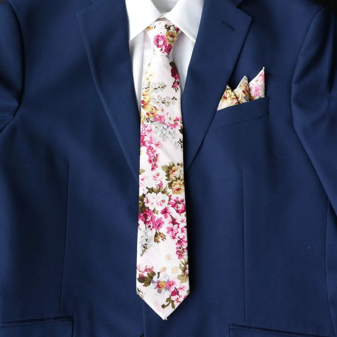 TIE MOOD Camila Pink Spring Floral Tie for Men | Pink Weddings | Groom Groomsman Tie | Pink Necktie
