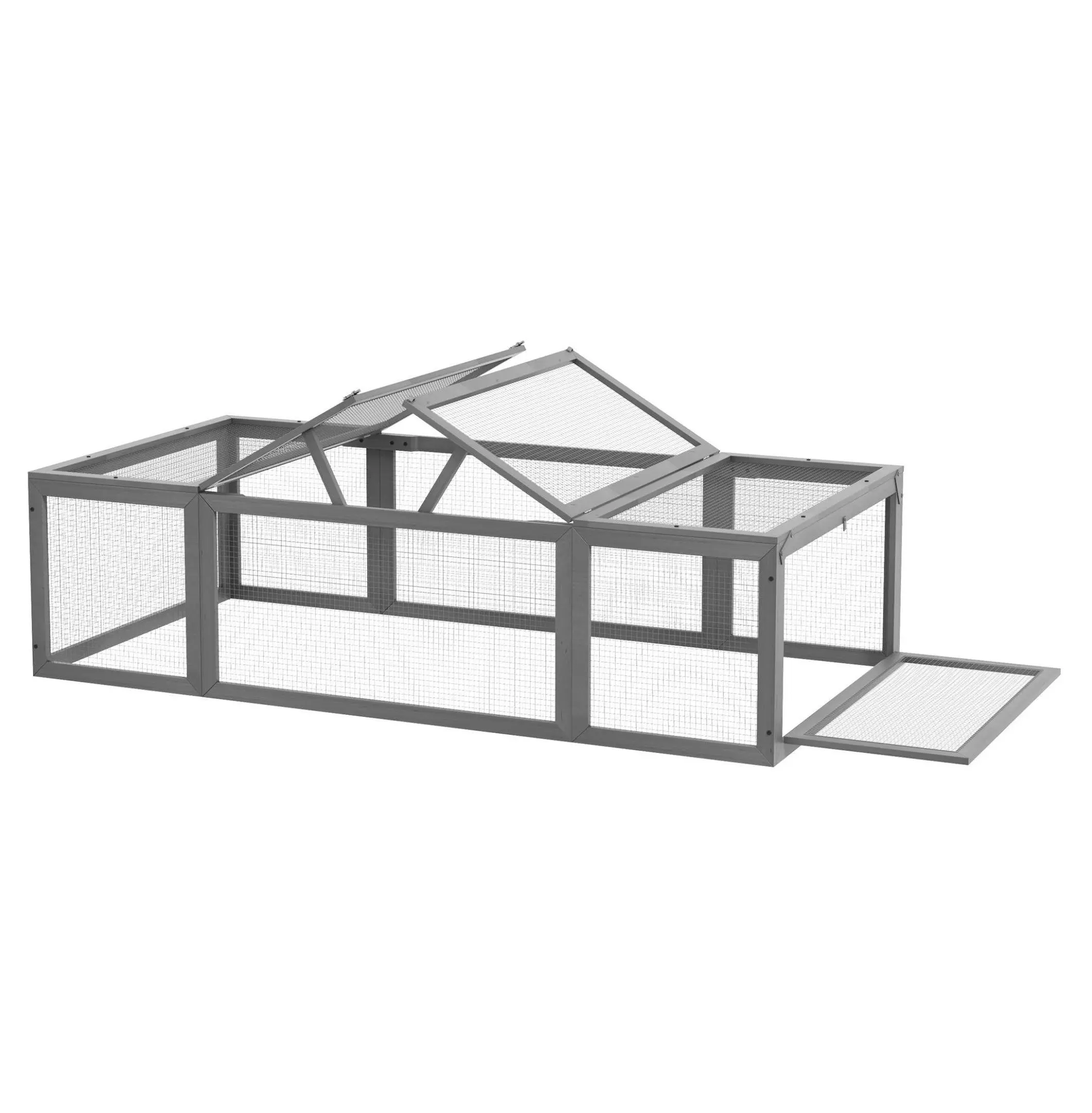 Large Fir Wood Outdoor Rabbit Hutch - Lockable Doors, Predator-Proof Run, Secure Space for Small Animals (Gray)