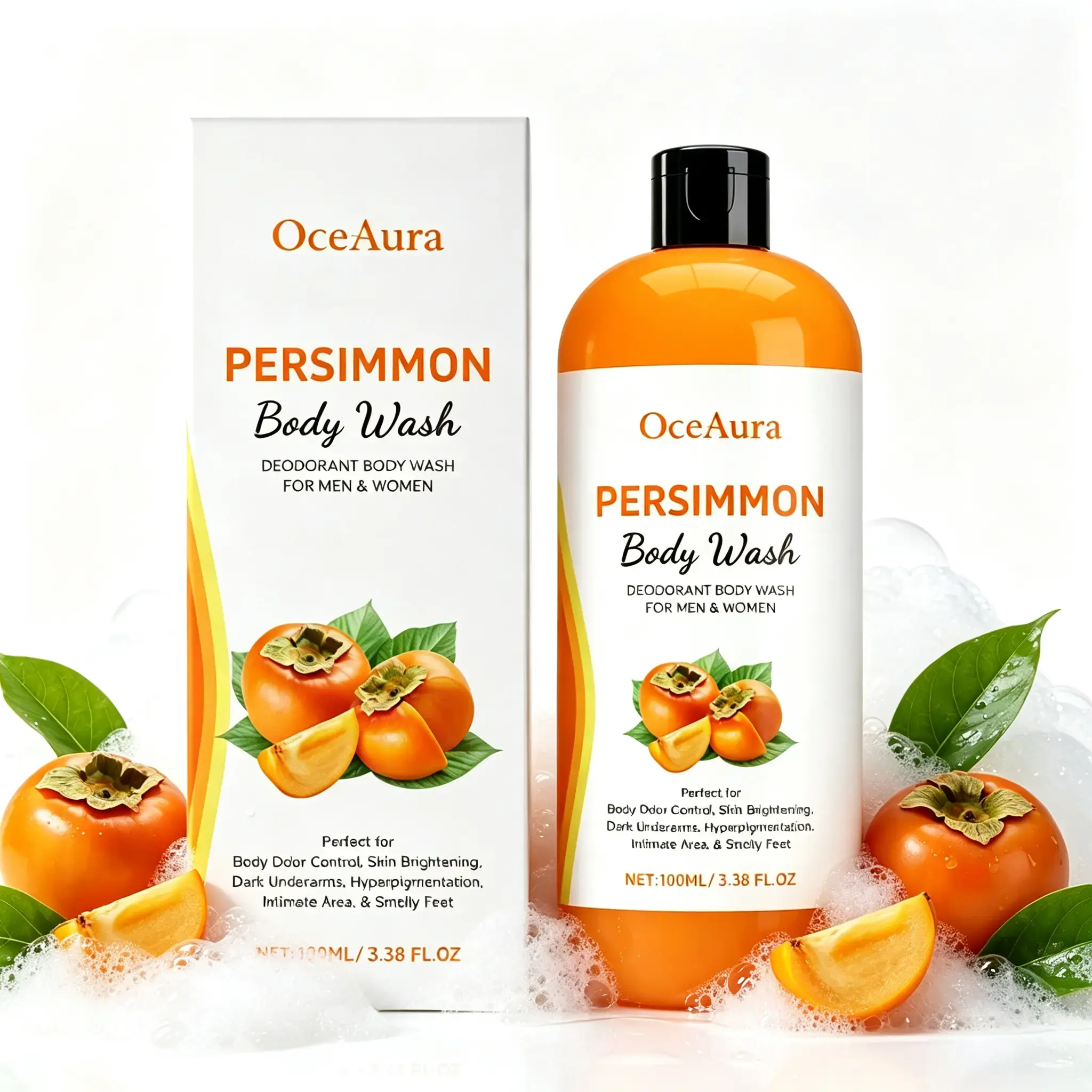 Persimmon Body Wash Odor Eliminator - Nonenal Soap for Old People Smell, Purifies Strong Odors, Refreshing Scent, 3.38 fl.oz/100ml Beauty & Personal Care Bath Body Care Products