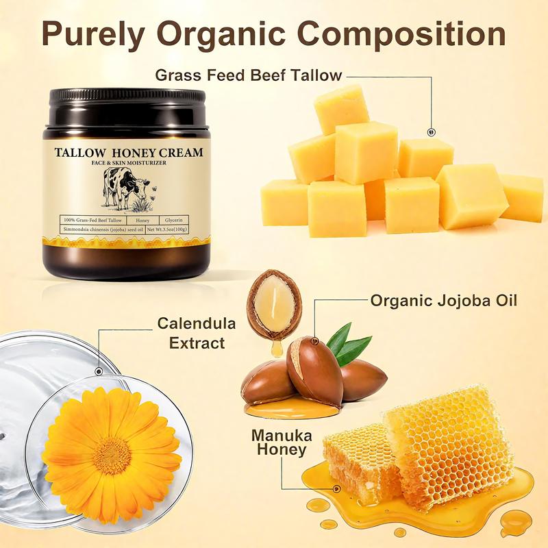 2Bmagic Whipped Grass-Fed Beef Tallow Honey cream - 100g,Moisturizing Cream for Soft, Smooth Skin - Handmade All-Natural Moisturizer - Lavender Moisture Daily Glycerin Jojoba Lightweight Oil