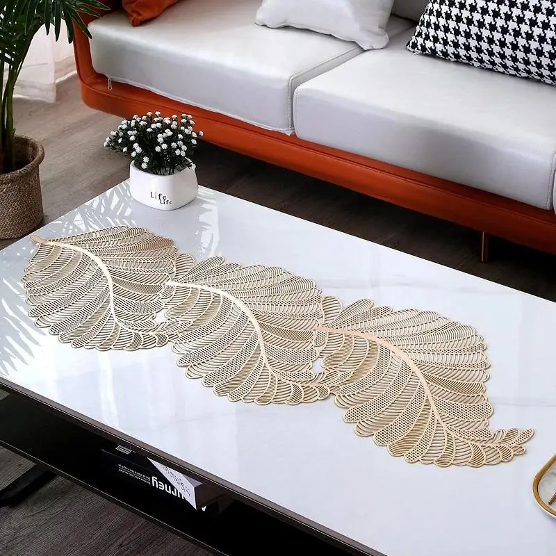 Hollow Out Leaf Design Table Runner, 1 Count Creative PVC Table Mat, Decorative Table Runner for Home Kitchen Dining Room
