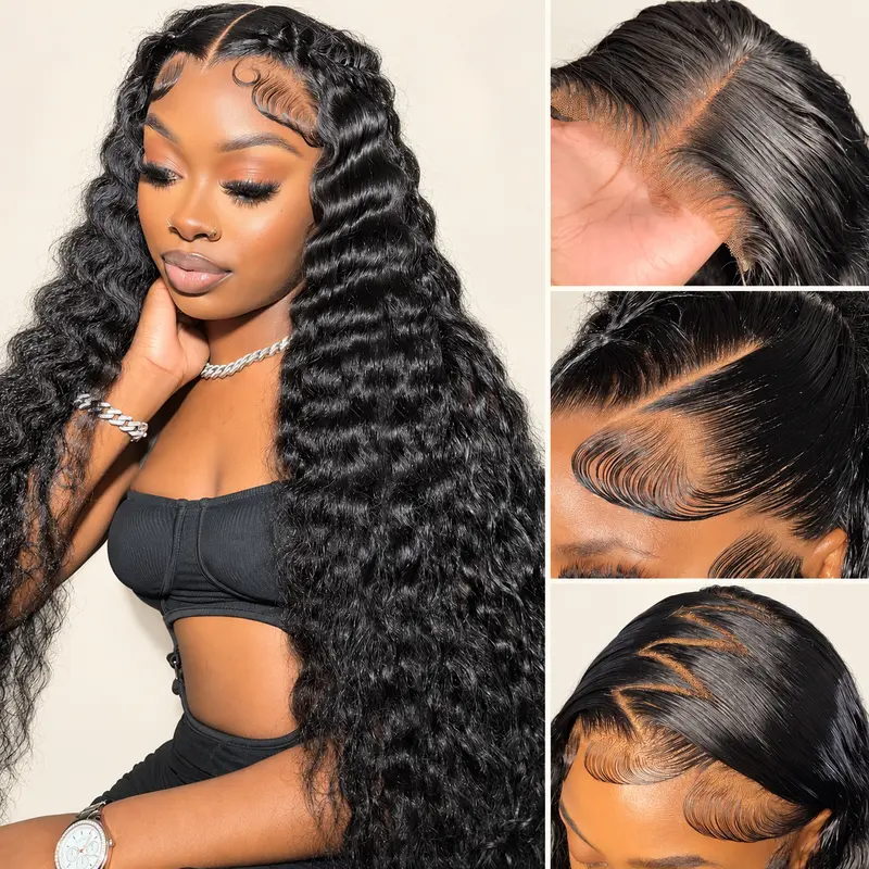 13x6 Deep Wave Lace Front Wig Human Hair 180 Density Wet and Wavy 13x4 Lace Frontal Wig Pre-Plucked with Baby Hair Burmese Curly Human Hair Wigs Deep Curly 13x6 and 6x4 Glueless Wig Options 100% Virgin Human Hair Bling Hair Wigs Versatile Everyday Looks