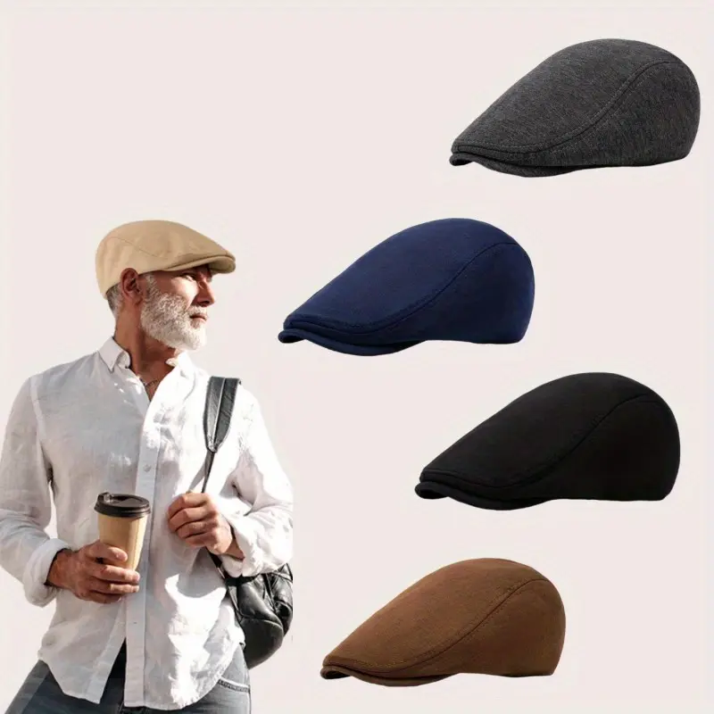 Men's 4pcs Vintage Newsboy Caps - Soft Stretch Fit Flat Cabbie Flat Brim Style Hat, Lightweight Durable Fabric, Male Casual Outdoor Daily All-Season Comfort Sports & Outdoor Hat