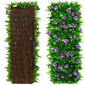 Artificial Ivy and Orchid Privacy Fence Screen, Faux Flower Fence, Expandable Floral Design Hedge, Outdoor Garden and Wedding Decor, Adjustable Wall Panel