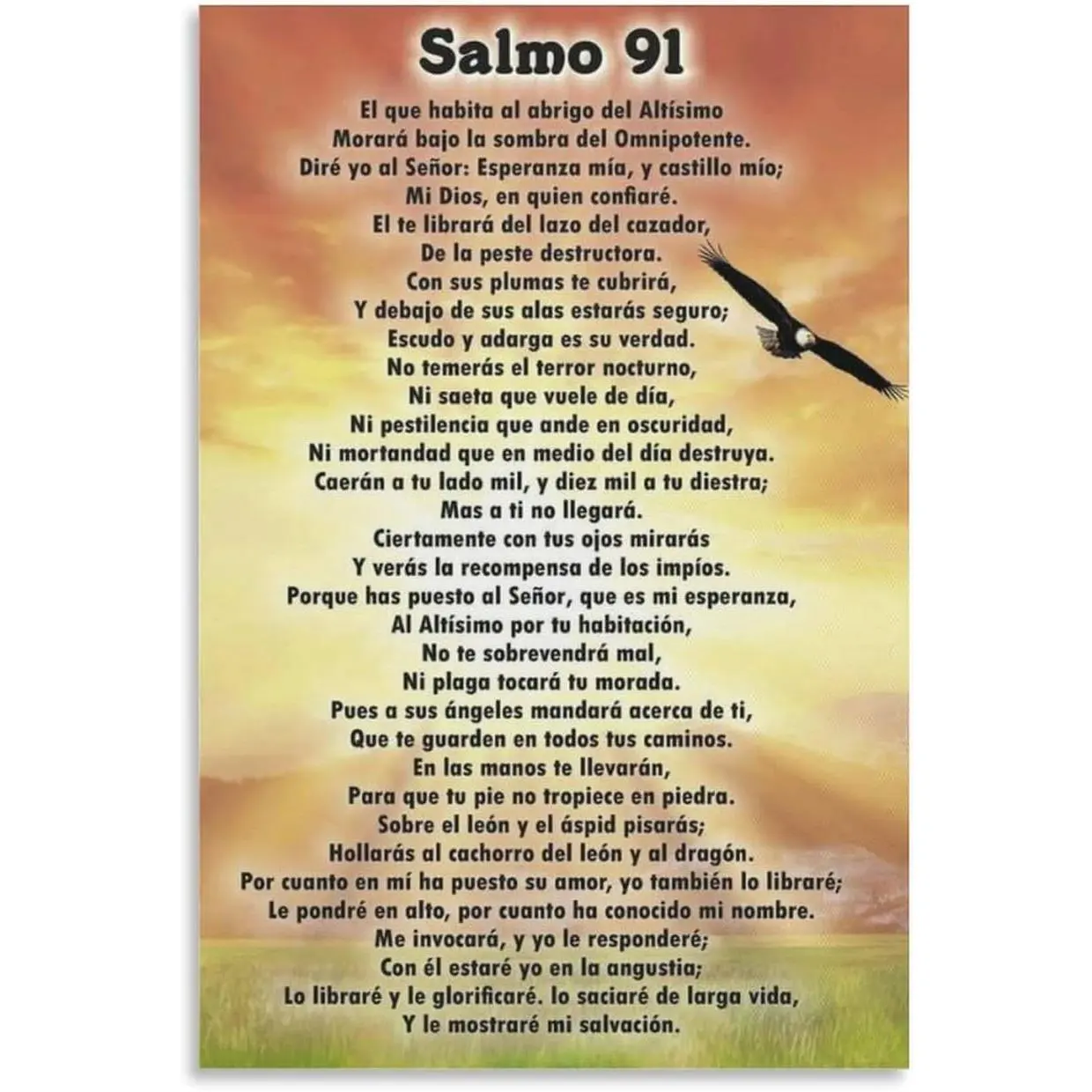 Religious Salmo 91 Spanish Bible Verse Text Print Frameless Canvas Poster - 1-Piece Faith Wall Decor, Elegant Home Decor, Multi-Size Ornament (12x18 in/30x45 cm,20x30 in, Poster Only)