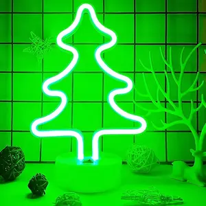 Neon Christmas Tree Light, Battery/USB Powered Green Christmas Neon Sign with Base, Christmas Room Decor