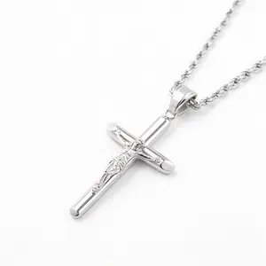 Stainless Steel Cross Necklace for Men Women Cross Necklaces for Men Women Trendy Crucifix Pendant with 3mm Rope Chain Religious Gift for Easter Christmas Jewelry Gift