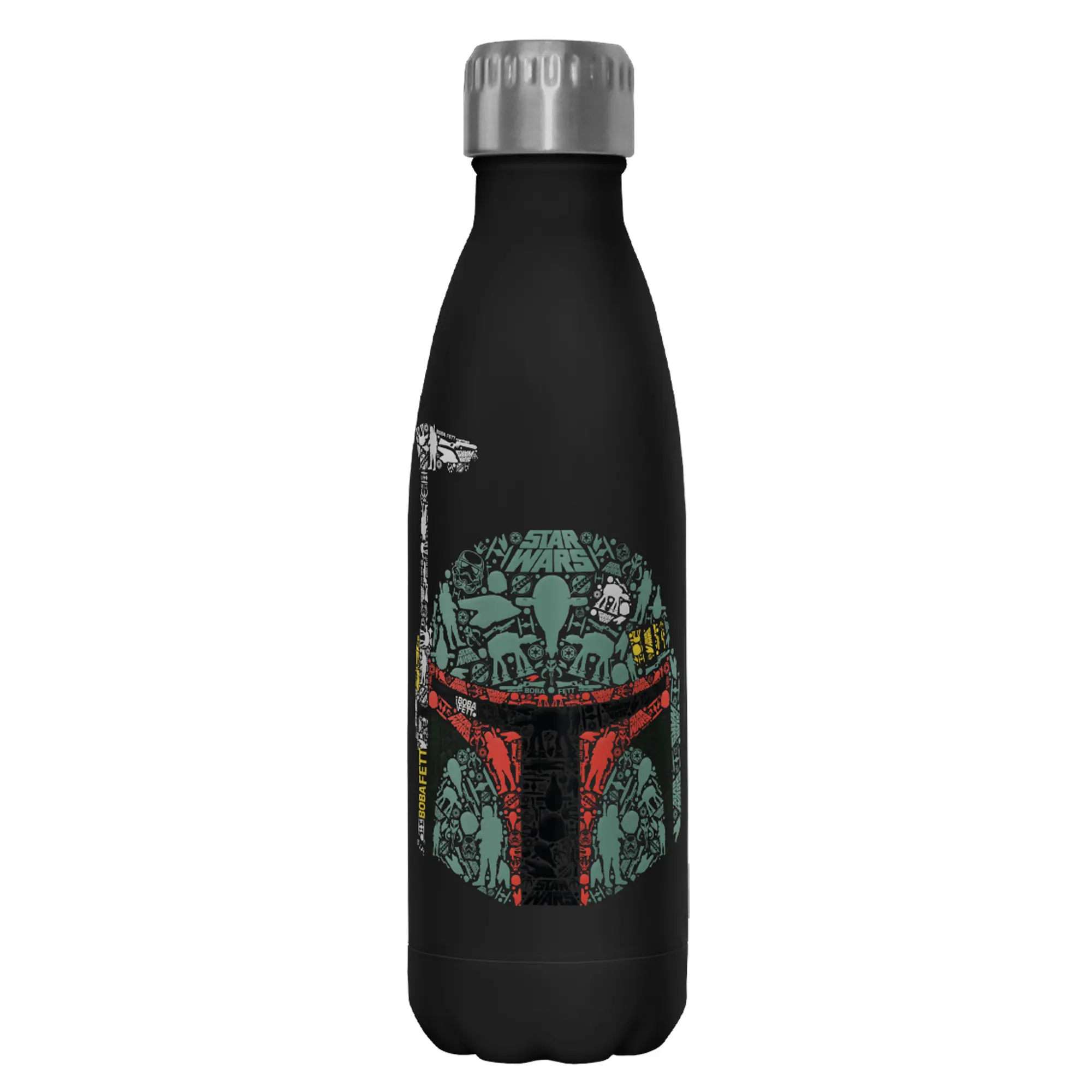 Star Wars Boba Fett Silhouette Print Insulated Double Wall BPA-Free Stainless Steel Water Bottle, Portable Cylindrical Travel-Ready Drinkware, 10 in Height