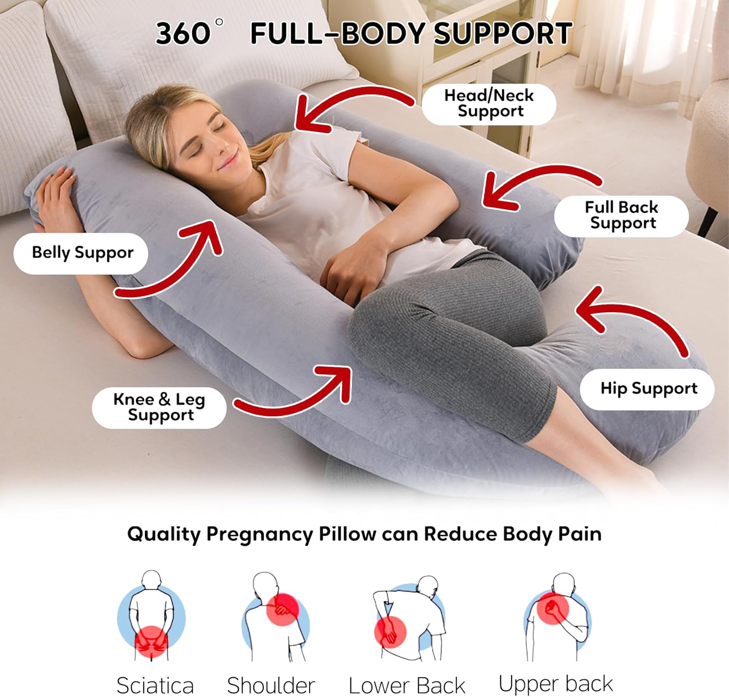 Pregnancy Pillow for Sleeping, Full Body Support for Back, HIPS & Belly - 57 Inch Maternity Pillow with Machine Washable Cover | Maternity Essential