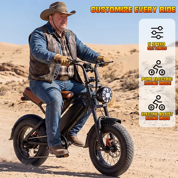 Terrosor Adult Off-Road Electric Bike - 1000W, 1200W Peak Motor, 5-Speed Transmission, 16-Inch Wide Tires, 48V 18Ah Removable Lithium-Ion Battery, Front & Rear Dual Disc Brakes, Dual Spring Shock Absorbers, 500 lbs Capacity