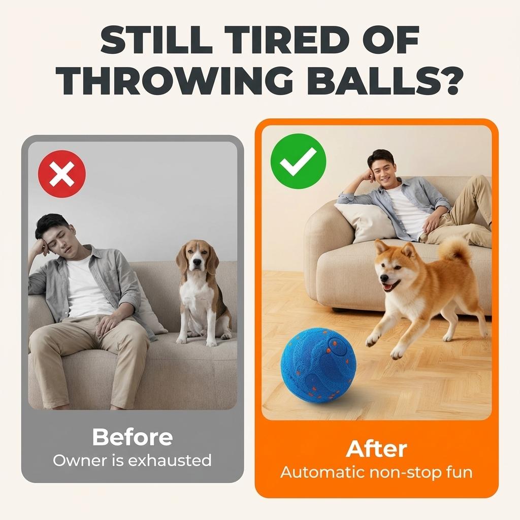 Smart Rolling Ball for Dogs & Cats!  Auto-Chase Toy with 3 Modes. Perfect for Puppies & Big Dogs Indoors!