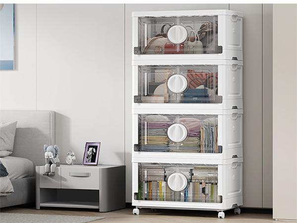 BROVIEW V9 360Qt/480Qt Stackable Storage Bins with Lids, Closet Organizers and Storage Drawer, Collapsible Storage Bin with Wheels, Plastic Cabinet for Home Toy Clothes Dorm Organizer