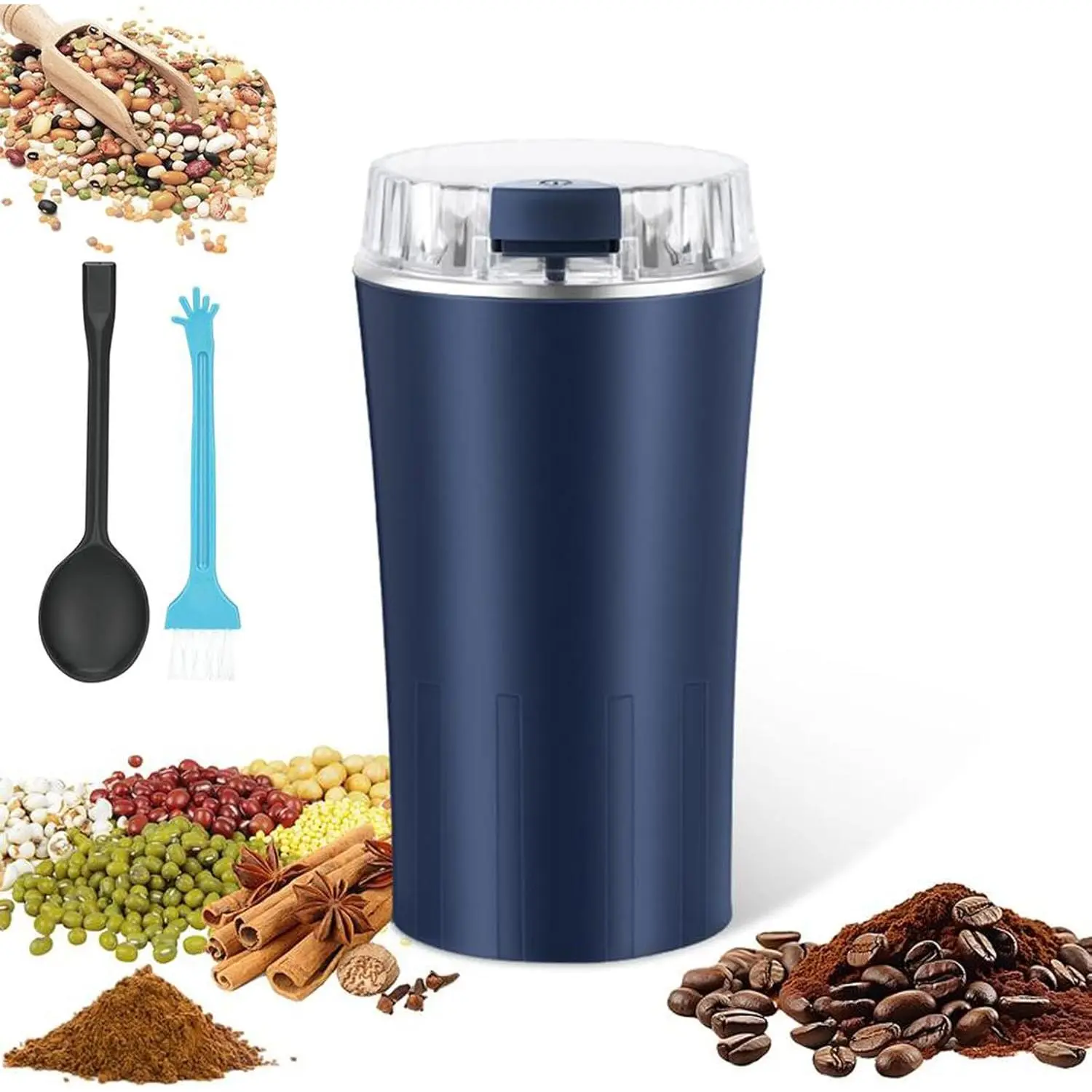 Electric Coffee Grinder - 300W Powerful Portable Kitchen Grinder with Heavy-Duty Stainless Steel Blades for Coffee Beans and Spices