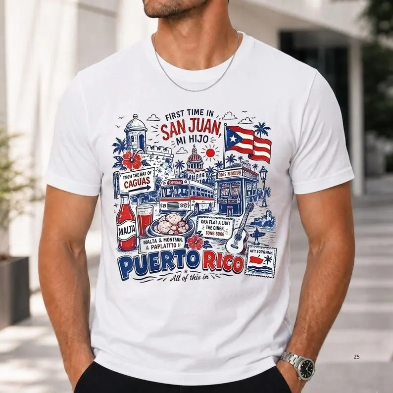 First Time In San Juan Puerto Rico T-Shirt - Viral Meme Video Song Vacation, Puerto Rican Boricua Pride Gift Unisex Tee