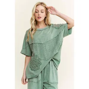 Washed Lace Crochet Top