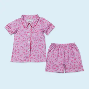 Soccer design kids girls summer short sleeve pajama set