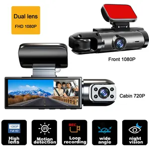 3.16 Inch Dual Lens Car Dvr with Infrared Night Vision, Front 1080P  + Interior 720p Wide Angle , 24/7 Parking Monitoring, IPS Screen