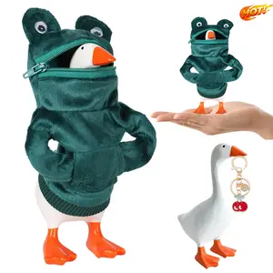 2 Set Desk Goose Outfits 7 inches Mini Desk Goose Outfits with Mini Frog Hoodie Clothes Accessory For Home Office Desktop Decor