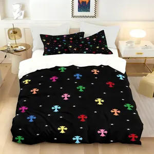 Colorful Cross Print Duvet Cover Set (1 Duvet Cover + 1/2 Pillowcases), Trendy Streetwear Bedding Set, Soft Polyester Comforter Cover for Teens Adults Bedroom Living Room Dorm