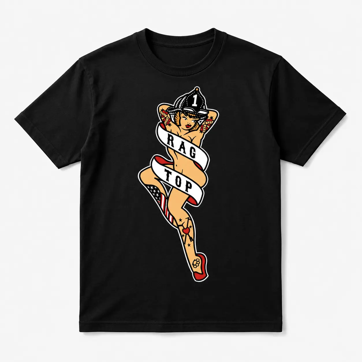 Rag Top Firefighter Pin Up T-Shirt, Vintage Fire Department Graphic Tee, Retro Tattoo Style Firefighter Shirt, Unisex First Responder Apparel, Firehouse Gift Tee