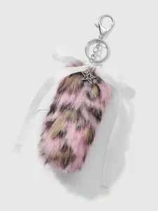 Elegant Acrylic Butterfly Heart Keychain, Faux Fur Leopard Print Tail Charm, Handbag Decoration, Wallet Accessory, Gift for Women