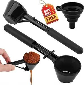 Buy 1 Get 1 Free Cofee Protein Powder Measuring Spoon 10g/0.35oz Sliding Bottom Scoops with Funnel for K Cup Refills Protein Powder Flour Supplements Long Handle Design Easy Access Black