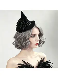 Halloween Witch Hat Beaded Magic Hat Small Top Hat Witch Party Accessory Headband Hair Clip Hair Ornament