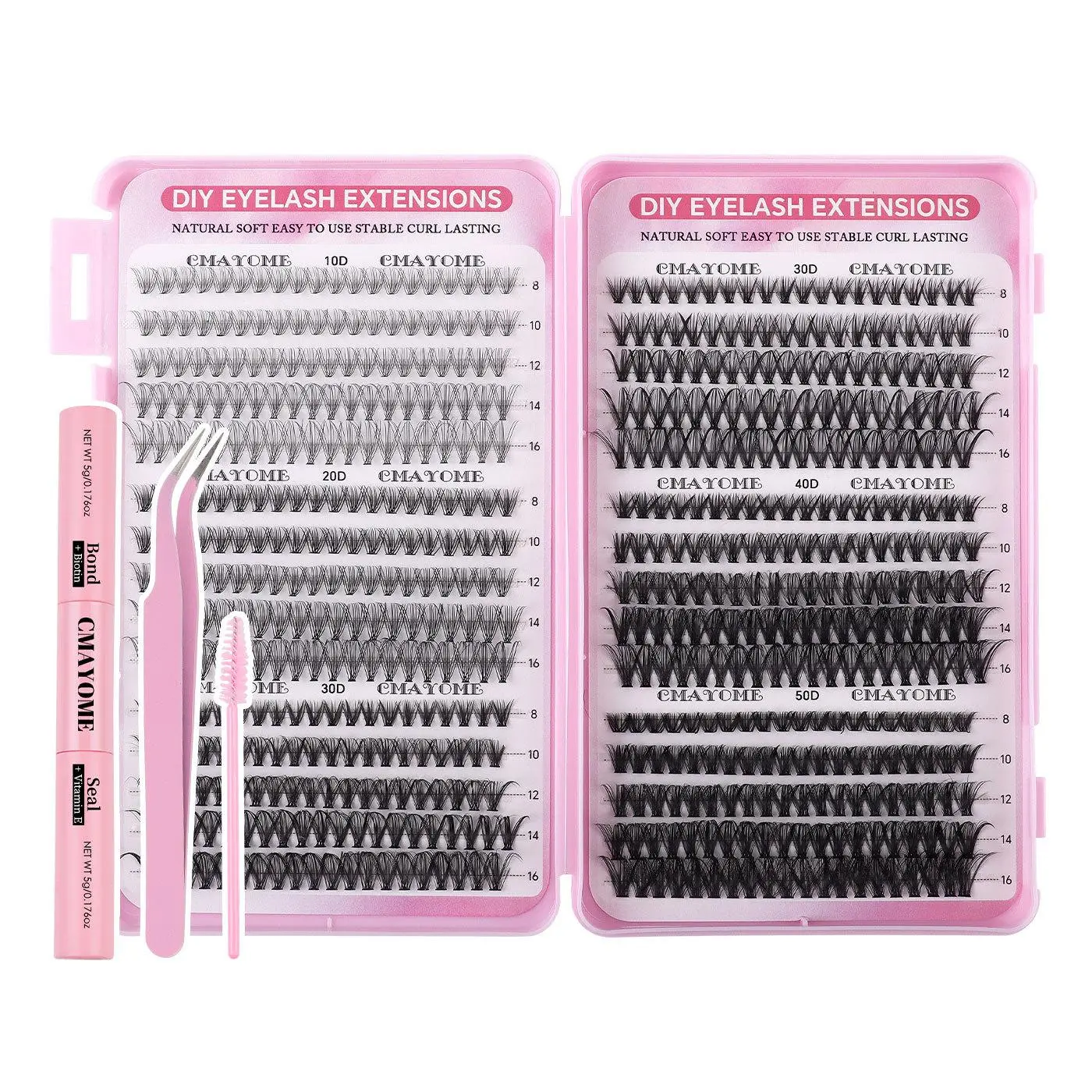 DIY Eyelash Extension Kit, Natural Soft Long-Lasting Lashes, DIY Lash Cluster, Includes Adhesive Glue, Sealer Gel & Tweezers, Perfect for Makeup, Eyelash Extensions Kit, DIY Eyelash Clusters