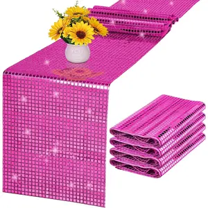 4 Pack Disco Party Table Runner 11 x 108 Inch Mirror Hot  Glitter Foil with Sparkle Sequin Table Runner for Bachelorette 70s 80s Party  Table Decorations