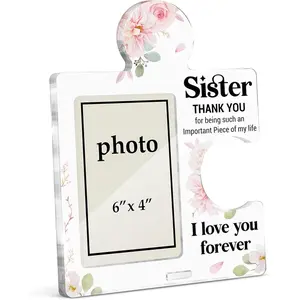 Gifts for Sister Photo Frame, Sisters Gifts from Sister, Birthday Christmas Wedding Gift Idea for Bestie Sisters Acrylic Puzzle Piece Tabletop Picture Frames, Vertical Photo 6 x 4 Inches