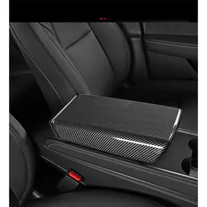 Tesla Model 3 / Y Arm Rest & Center Console Cover, Design for 2024-2026 Model 3 Refresh Highland & 2025 2026 Model Y Juniper, ABS Material Scratch Resistan (Gloss Carbon Fiber Pattern)