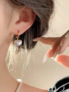 Heart Pearl Earrings Set, Fashionable Jewelry, Elegant Minimalist Earrings, French Sweet Luxury Style, Heart Shape, Anti-Fading, High-Shine Faux Pearls, Easy Wear, Perfect Gift for Women