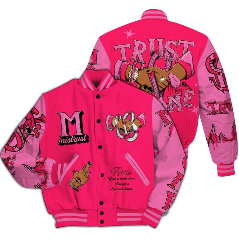 Dunkare Air VaporMax Plus Triple Pink Varsity Jacket, Trust No One Snake-Bite Street Style All Over Print Letterman Jackets, Gift for men, Gift for him, Gift your boyfriend