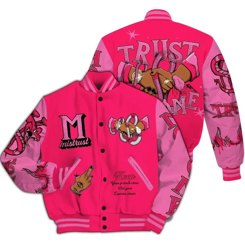 Dunkare Air VaporMax Plus Triple Pink Varsity Jacket, Trust No One Snake-Bite Street Style All Over Print Letterman Jackets, Gift for men, Gift for him, Gift your boyfriend