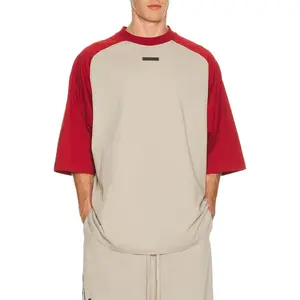 Fear of God ESSENTIALS Baseball Tee in Smoke Grey & Crimson