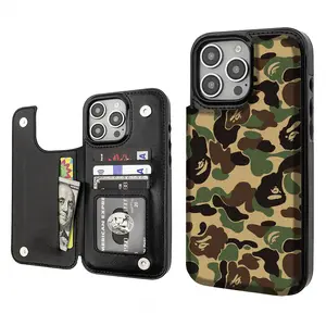 Stylish Camouflage CAMO Aesthetics Pattern Phone Cases Compatible For With iphone 17 16 15 14 13 12 PRO PLUS MAX Air PU Black Durable Flip High quality Leather Credit Card Bag Holder Gift Wallet Shockproof Anti-Drop Full Protection Phone Cases Shell Cover