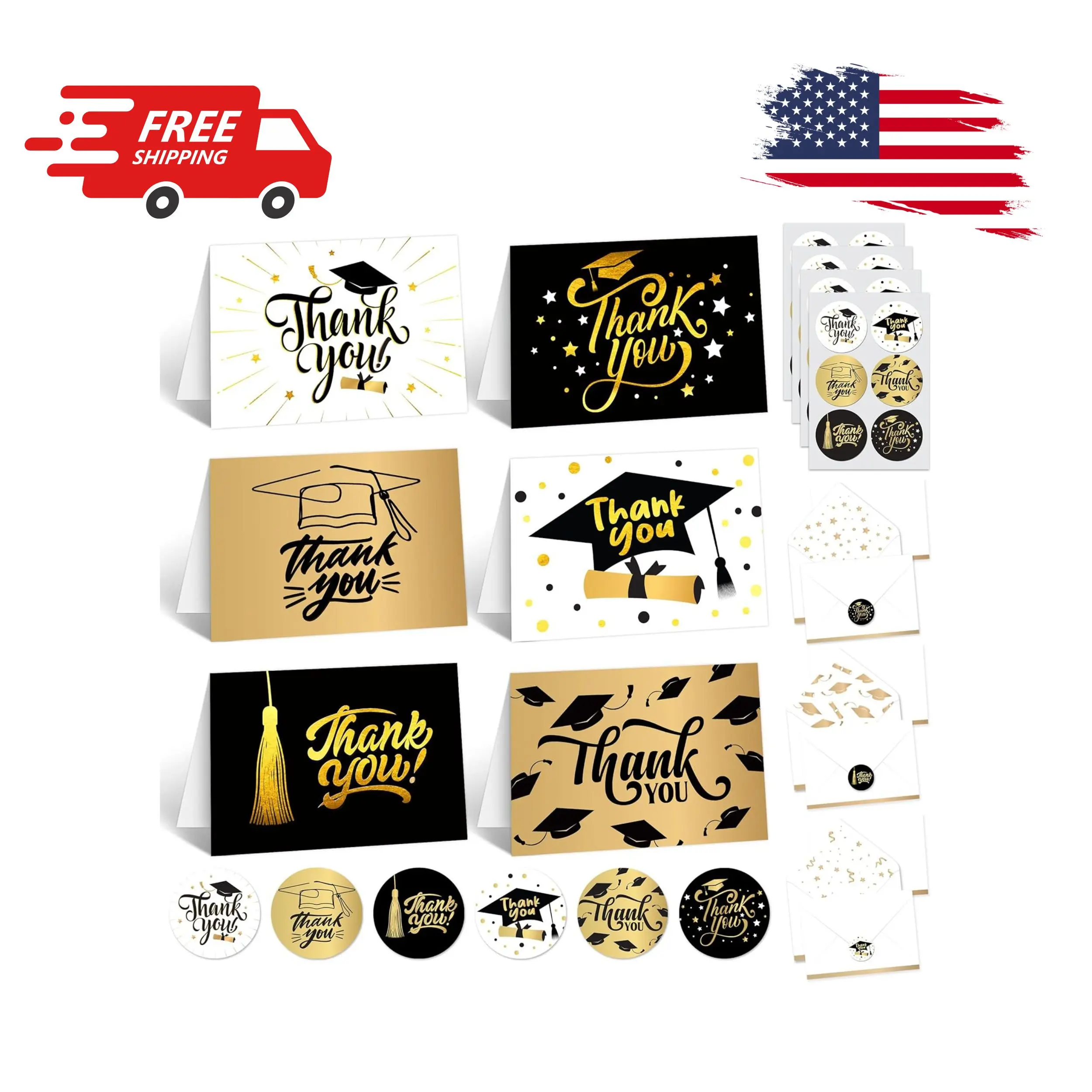 24 Pack Gold-Foiled 6x4in Graduation Thank You Cards