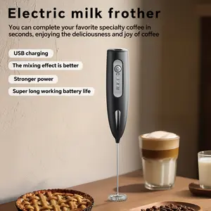USB-charged model Portable Handheld Electric Milk Foamer Handheld Coffee Mixe Suitable for Mixing Coffee Latte Cabuccino Eggs and Other Ingredients Stainless Steel Measuring Pitcher with Lid Espresso Distribution Tool with Stand