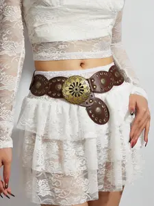 Women's Boho Waist Belt, Vintage Air Hole Oval Adjustable Belt, Western Cowboy Style, Perfect for Jeans Dresses, Festivals, Parties, Casual, Statement Belts