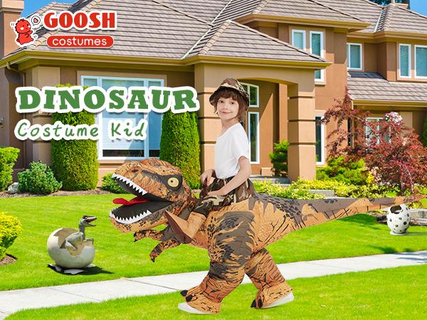 GOOSH Inflatable Dinosaur Costume Halloween Blow up T-Rex Costume for Kids Party Cosplay with Large Claws Teeth and Tail Adjustable Elastic Waist