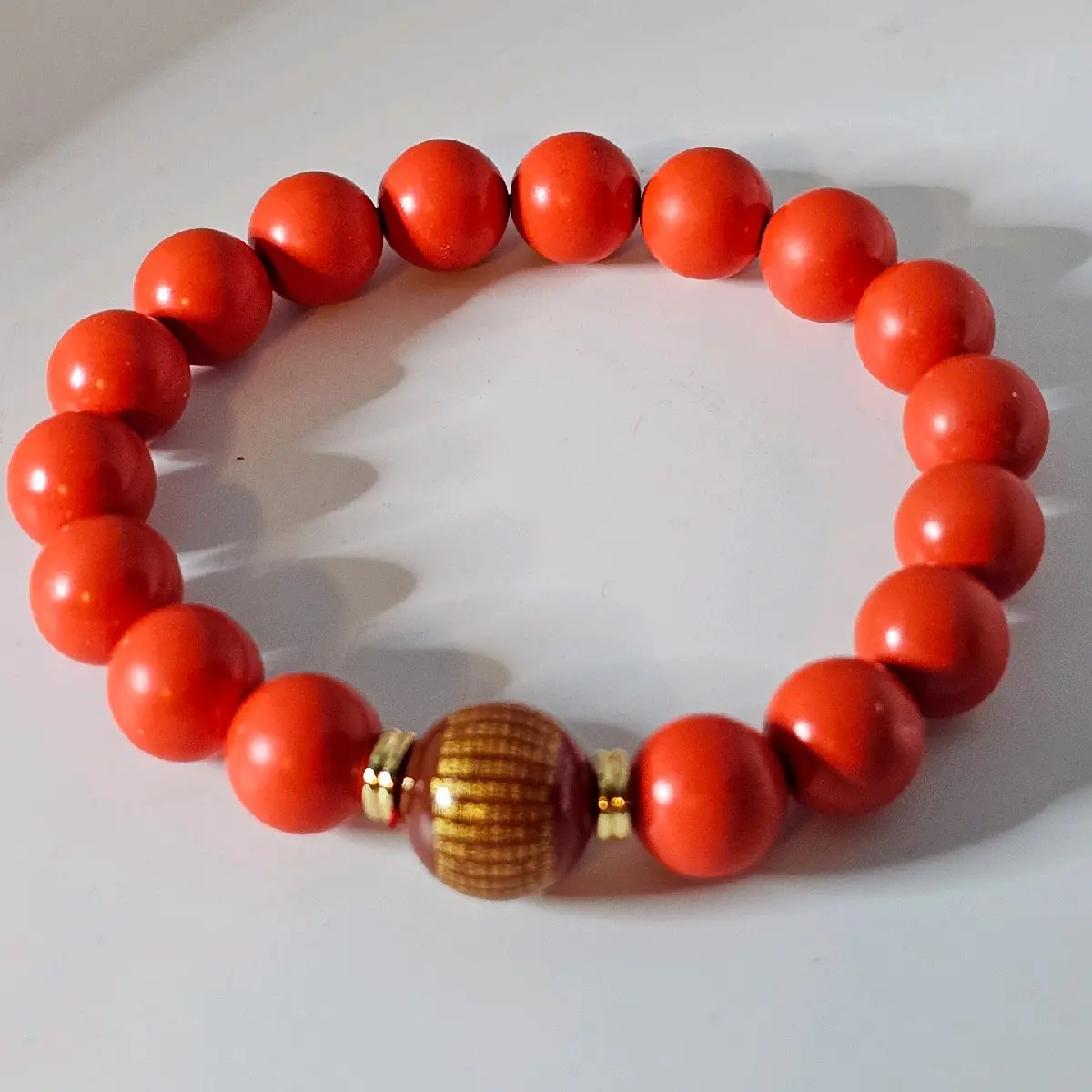 Red Cinnabar Crystal Bead Bracelet 10mm Buddha Mantra