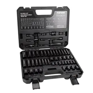 NANWEI 92-piece 3/8-Inch Drive Impact Socket Set, Metric & SAE, with Extension Bars, Universal Joint & Storage Case, Metric (8-22mm), SAE (5/16 - 3/4 Inch), 6 Point, CR-V, with Wrench Handle, E-type Crosshead, Professional Automotive Repair Tools.