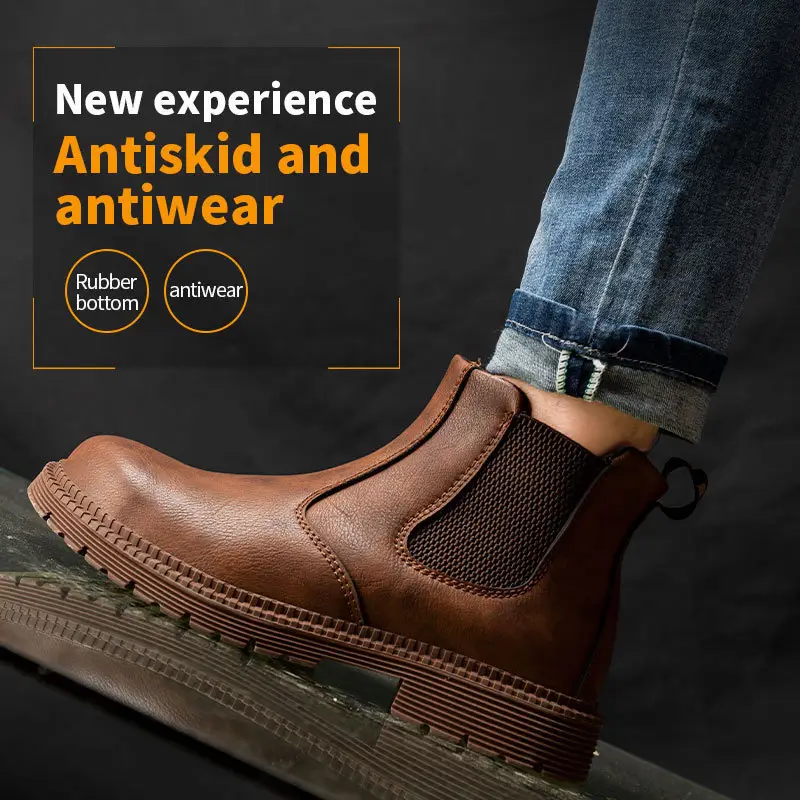 Steel Toe Work Boots for Men Women Slip-on Chelsea Boots, Men's Industrial Construction Shoes, Waterproof, Comfortable, Non-slip Safety Boots
